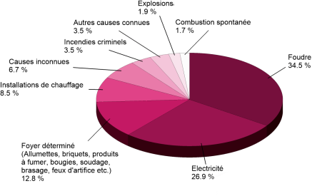 Principales causes d’incendie (2005-2024) dans les 19 cantons avec un établissement cantonal d’assurance, source Statistiques des dommages de l’UIR
